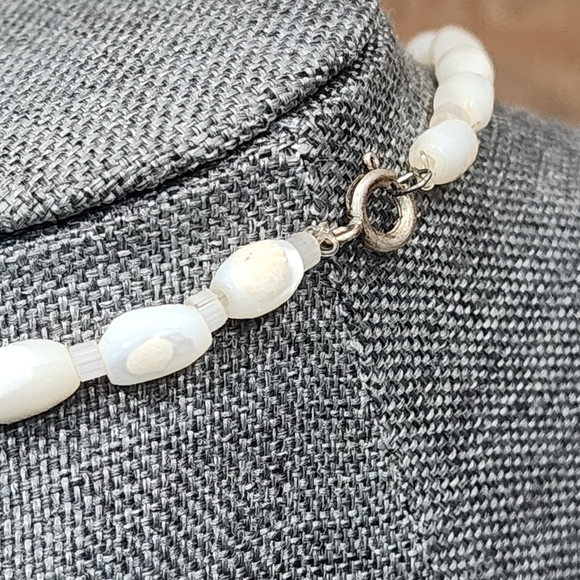 Mother of Pearl Beaded Necklace, Creamy White, Vintage-Inspired - Picture 6 of 12